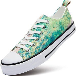Women’s Canvas Low Top Sneaker Lace-up Classic Casual Shoes   Tie Dye Green